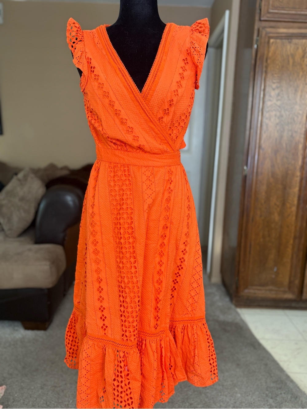 J Crew Women's Orange Eyelet Wrap Dress size 4